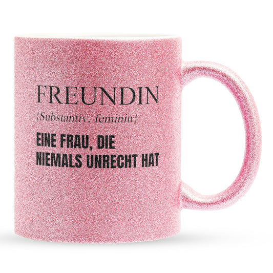 22Feels® Freundin Geschenk zum Jahrestag, Valentinstag etc. - Glitzertasse mit Spruch (Pink, 320ml)-Glitzertasse Pink 320ml-22Feels