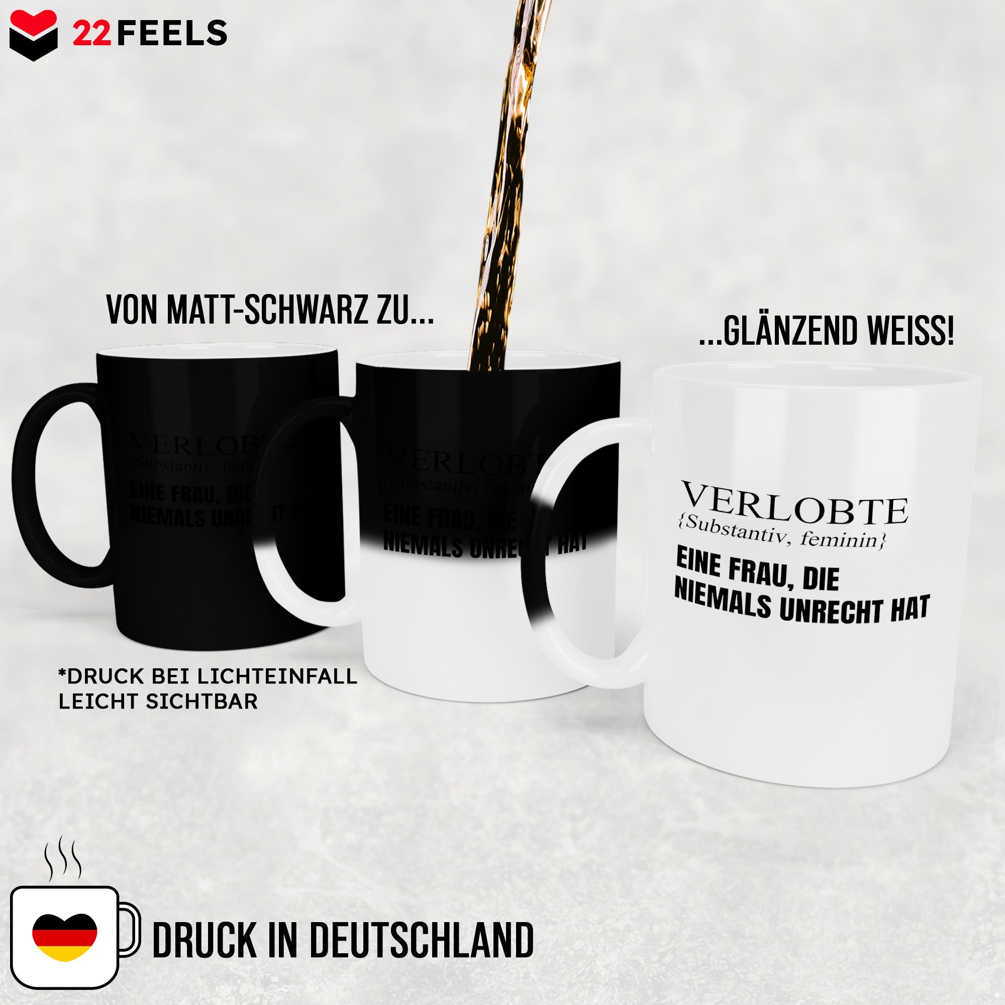 22Feels® Verlobte Geschenk - Zaubertasse mit Spruch (Matt-Schwarz und Weiss, 320ml)-Farbwechsel Tasse Matt 320ml-22Feels
