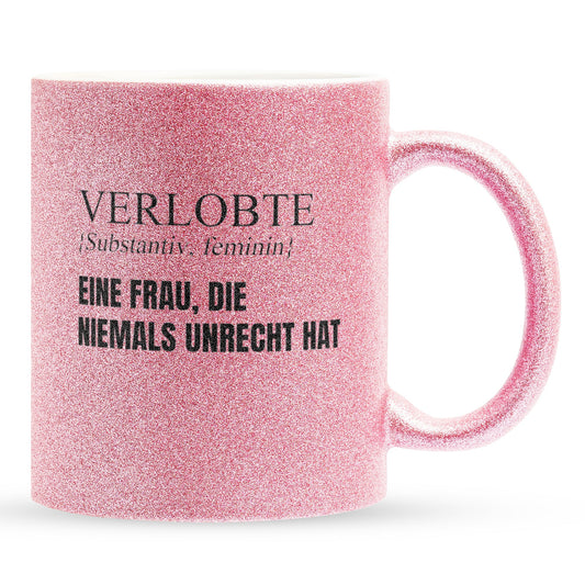 22Feels® Verlobte Geschenk - Glitzertasse mit Spruch (Pink, 320ml)-Glitzertasse Pink 320ml-22Feels
