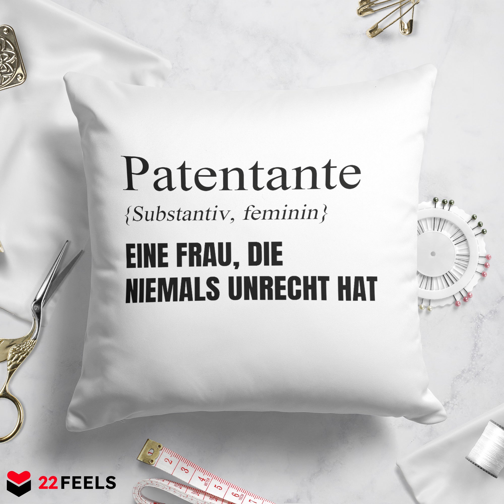 22Feels® Patentante Geschenk - Kissen mit Spruch (Weiss 40x40cm)-Kissen Weiss 40x40-22Feels