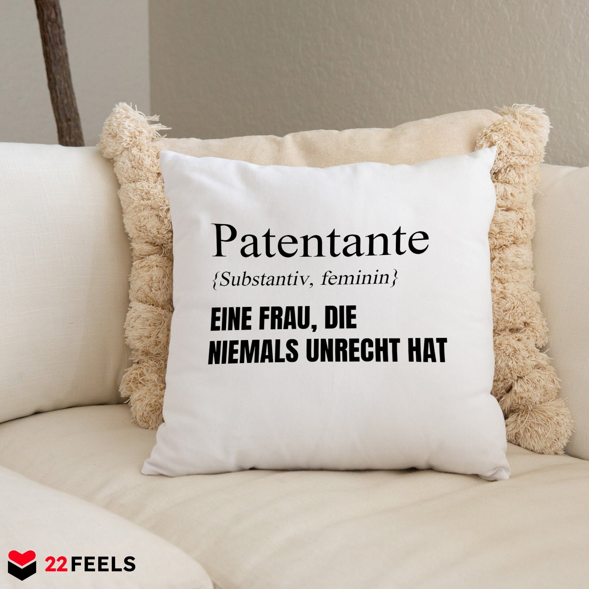 22Feels® Patentante Geschenk - Kissen mit Spruch (Weiss 40x40cm)-Kissen Weiss 40x40-22Feels
