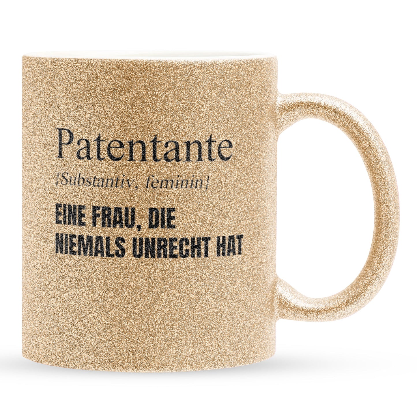 22Feels® Patentante Geschenk - Glitzertasse mit Spruch (Gold, 320ml)-Glitzertasse Gold 320ml-22Feels