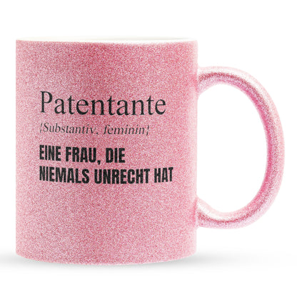 22Feels® Patentante Geschenk - Glitzertasse mit Spruch (Pink, 320ml)-Glitzertasse Pink 320ml-22Feels