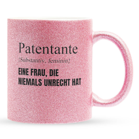 22Feels® Patentante Geschenk - Glitzertasse mit Spruch (Pink, 320ml)-Glitzertasse Pink 320ml-22Feels