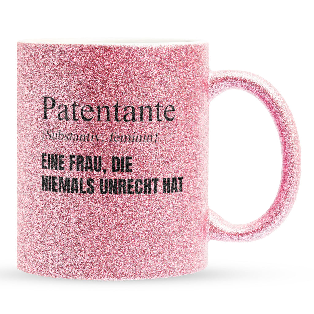 22Feels® Patentante Geschenk - Glitzertasse mit Spruch (Pink, 320ml)-Glitzertasse Pink 320ml-22Feels