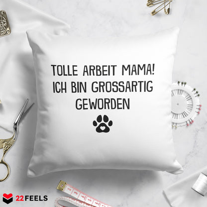 22Feels® Hundemama Geschenk für Dog Moms und Hunde Frauchen - Kissen mit Spruch (Weiss 40x40cm)-Kissen Weiss 40x40-22Feels