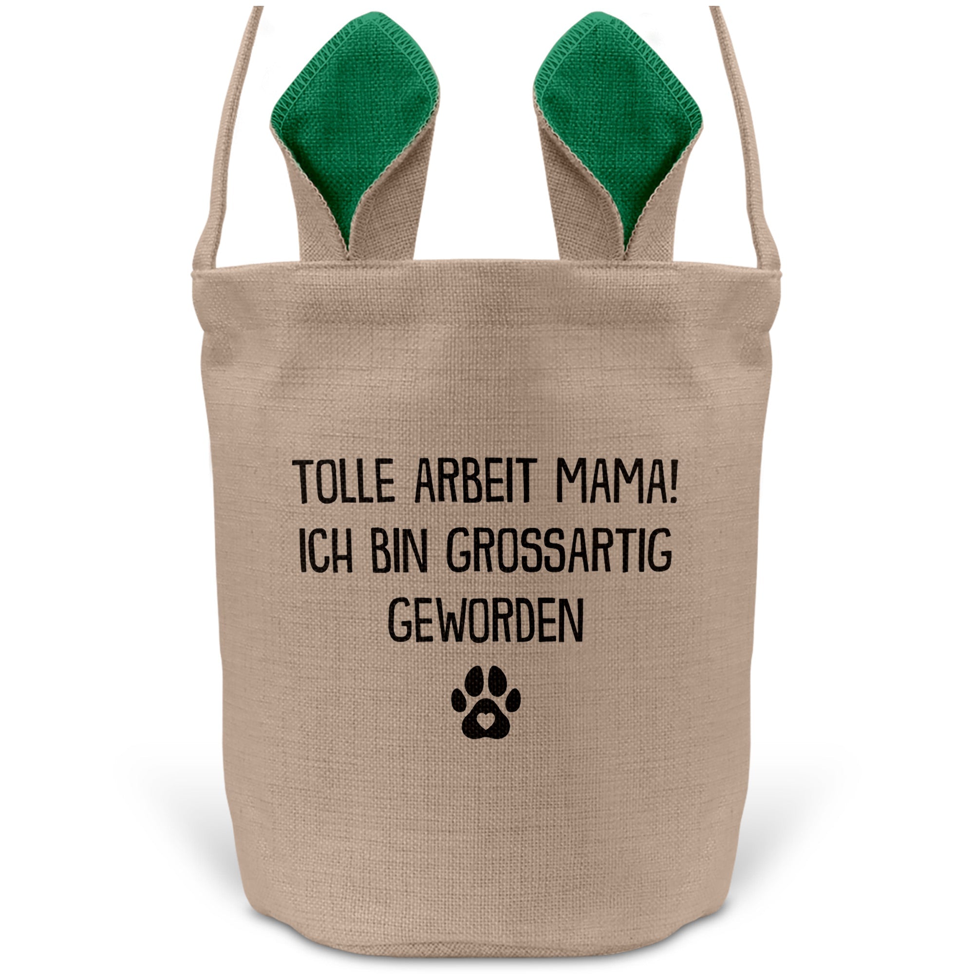 22Feels® Hundemama Frauchen Hunde Osterkorb mit Henkel Ostergeschenk Tragetasche Ostern Deko Osternest Körbchen Hasenohren (Beige/Grün)-Ostern Tragetasche-22Feels