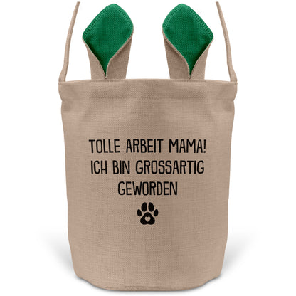 22Feels® Hundemama Frauchen Hunde Osterkorb mit Henkel Ostergeschenk Tragetasche Ostern Deko Osternest Körbchen Hasenohren (Beige/Grün)-Ostern Tragetasche-22Feels