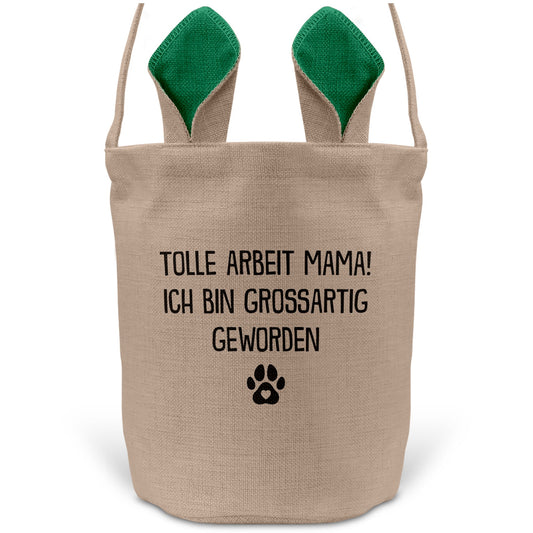22Feels® Hundemama Frauchen Hunde Osterkorb mit Henkel Ostergeschenk Tragetasche Ostern Deko Osternest Körbchen Hasenohren (Beige/Grün)-Ostern Tragetasche-22Feels