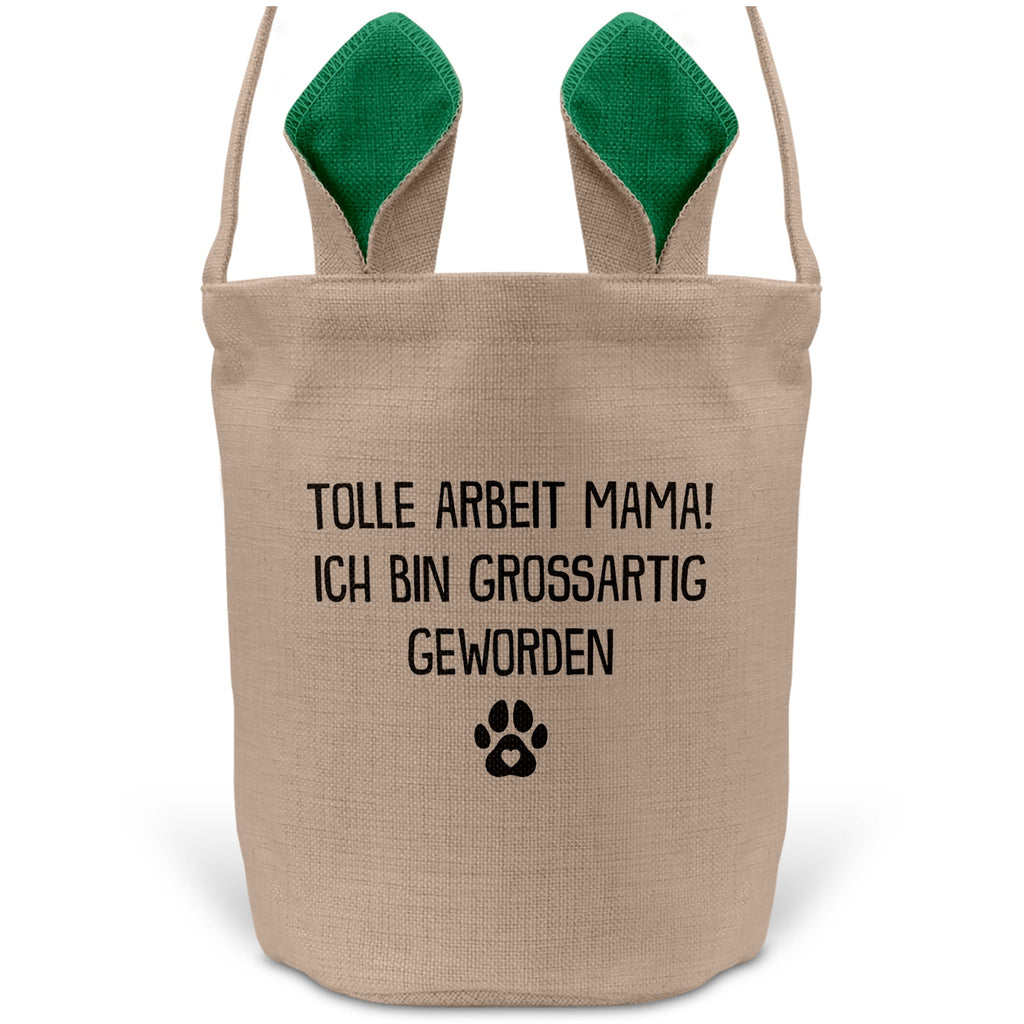 22Feels® Hundemama Frauchen Hunde Osterkorb mit Henkel Ostergeschenk Tragetasche Ostern Deko Osternest Körbchen Hasenohren (Beige/Grün)-Ostern Tragetasche-22Feels