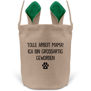 22Feels® Hundemama Frauchen Hunde Osterkorb mit Henkel Ostergeschenk Tragetasche Ostern Deko Osternest Körbchen Hasenohren (Beige/Grün)-Ostern Tragetasche-22Feels
