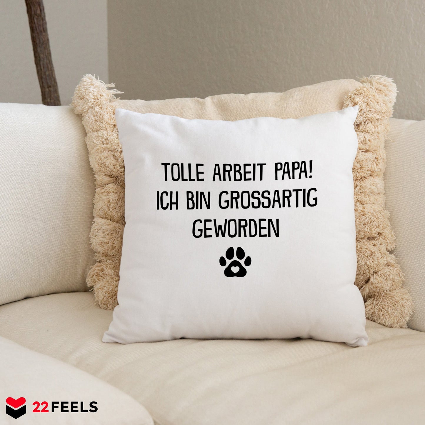 22Feels® Hundepapa Geschenk für Dog Dads und Hunde Herrchen - Kissen mit Spruch (Weiss 40x40cm)-Kissen Weiss 40x40-22Feels