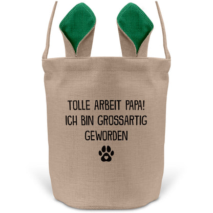 22Feels® Hundepapa Herrchen Hunde Osterkorb mit Henkel Ostergeschenk Tragetasche Ostern Deko Osternest Körbchen Hasenohren (Beige/Grün)-Ostern Tragetasche-22Feels