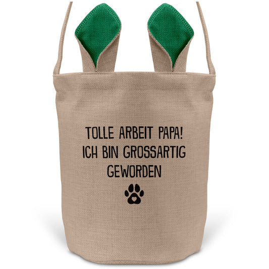 22Feels® Hundepapa Herrchen Hunde Osterkorb mit Henkel Ostergeschenk Tragetasche Ostern Deko Osternest Körbchen Hasenohren (Beige/Grün)-Ostern Tragetasche-22Feels