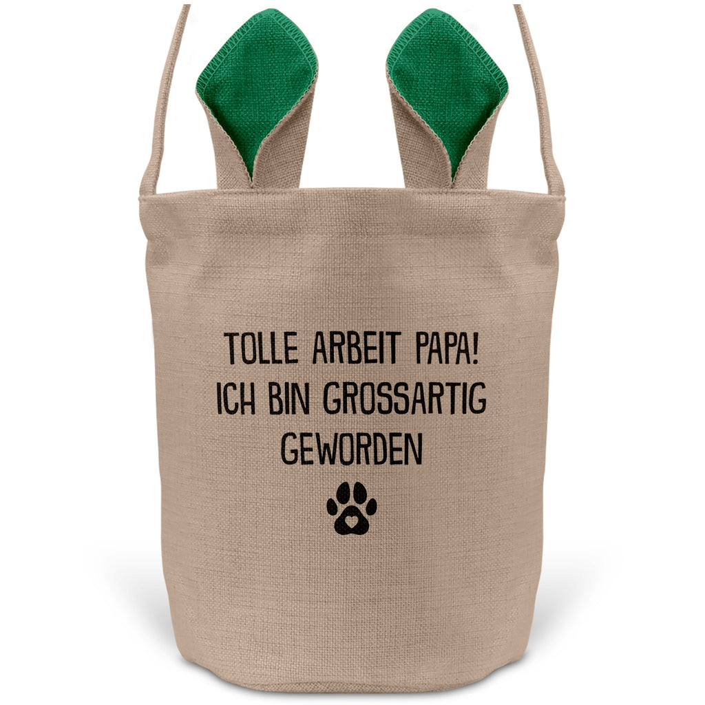 22Feels® Hundepapa Herrchen Hunde Osterkorb mit Henkel Ostergeschenk Tragetasche Ostern Deko Osternest Körbchen Hasenohren (Beige/Grün)-Ostern Tragetasche-22Feels