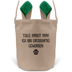 22Feels® Hundepapa Herrchen Hunde Osterkorb mit Henkel Ostergeschenk Tragetasche Ostern Deko Osternest Körbchen Hasenohren (Beige/Grün)-Ostern Tragetasche-22Feels