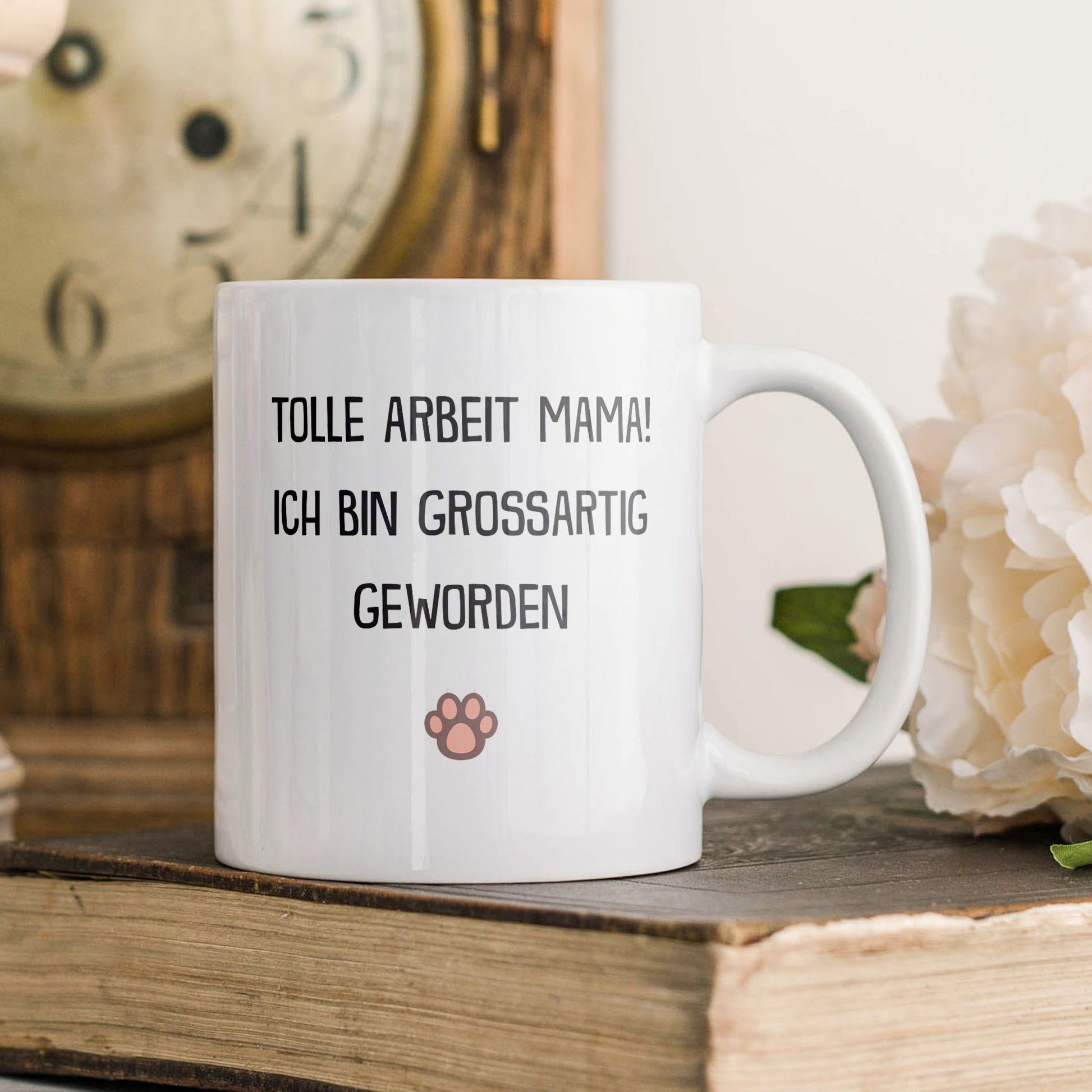 22Feels® Geschenk für Katzenmama - Tasse mit Spruch: Tolle Arbeit (Weiss, 320ml)-Weisse Tasse 320ml-22Feels