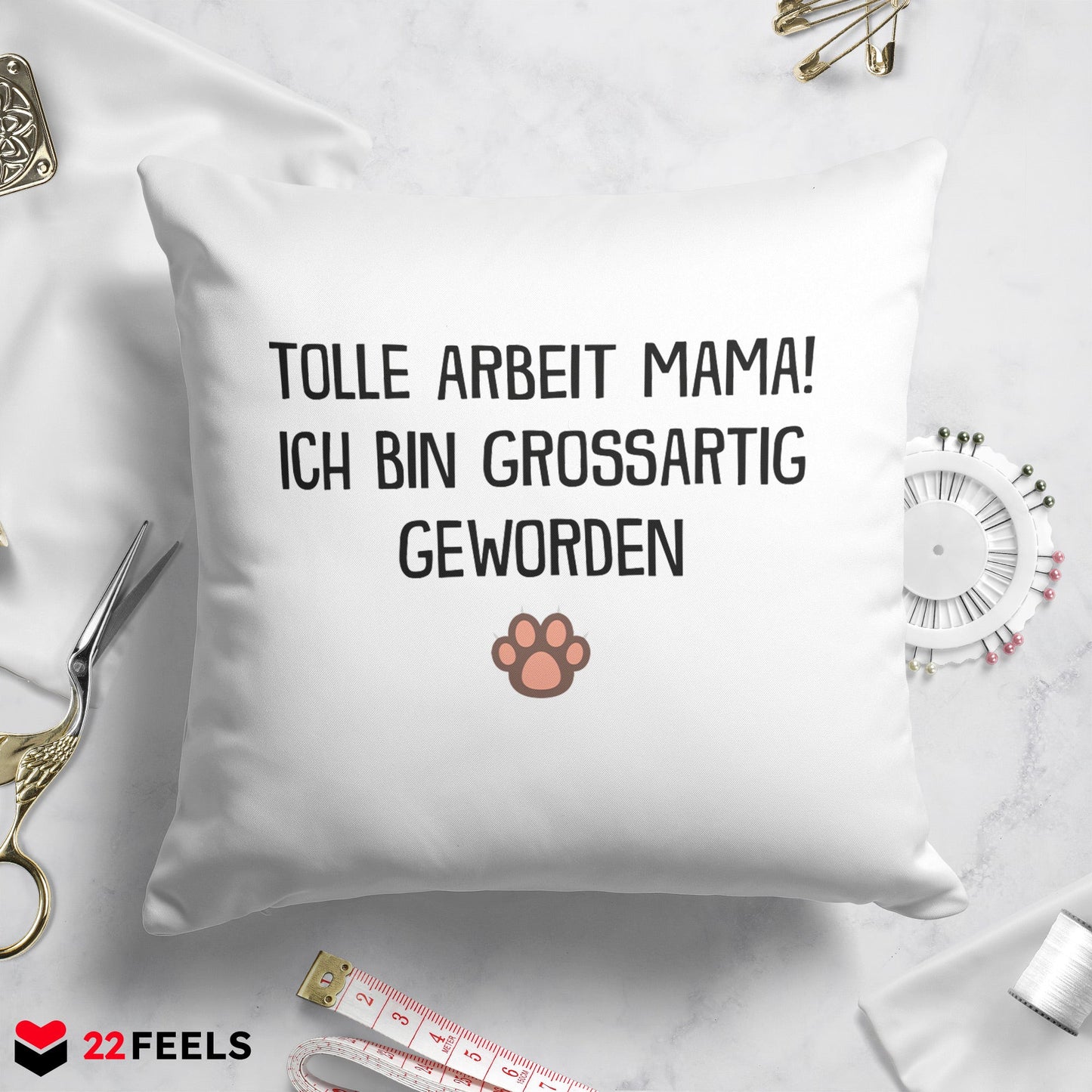 22Feels® Katzenmama Geschenk für Cat Moms und Katzen-Frauchen - Kissen mit Spruch (Weiss 40x40cm)-Kissen Weiss 40x40-22Feels