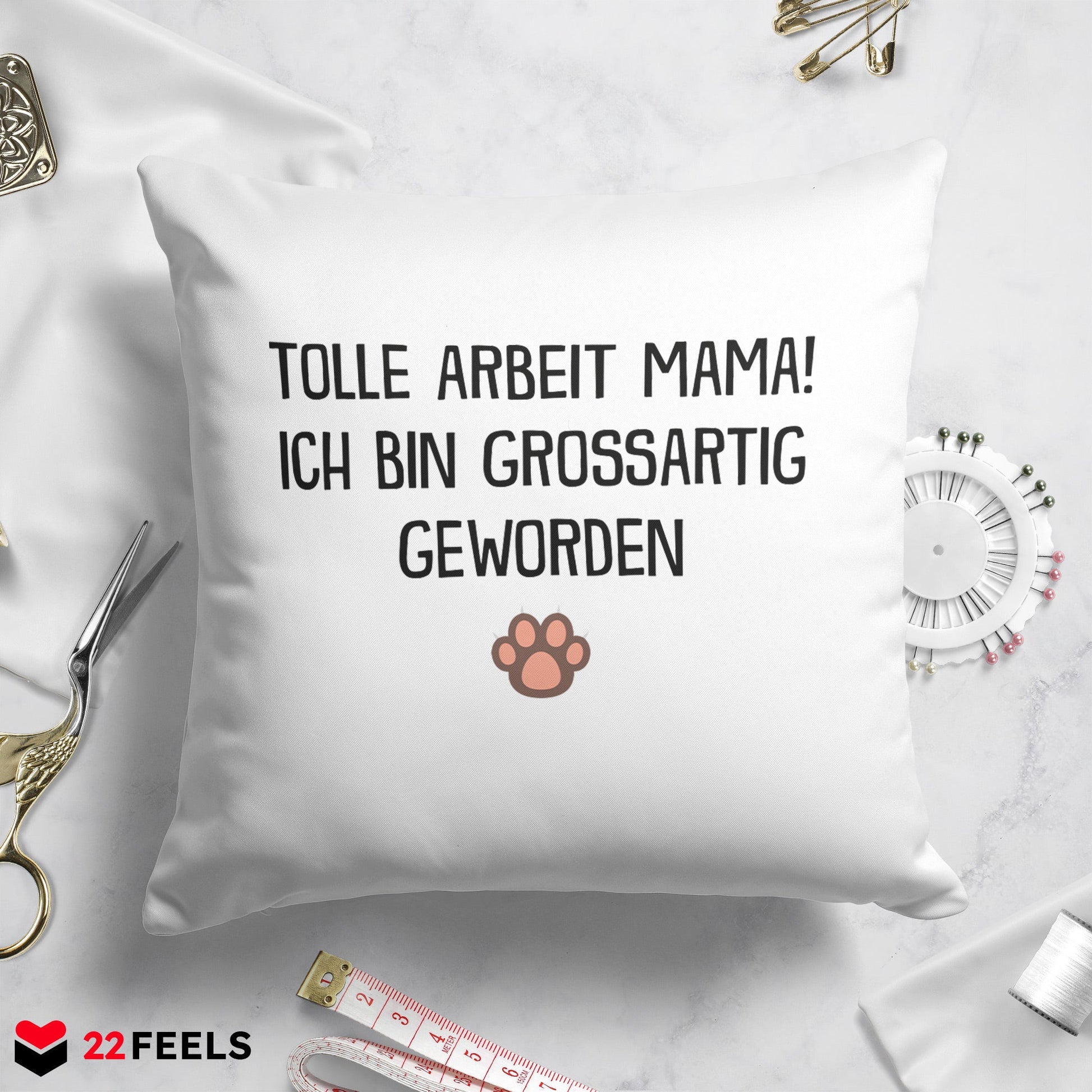 22Feels® Katzenmama Geschenk für Cat Moms und Katzen-Frauchen - Kissen mit Spruch (Weiss 40x40cm)-Kissen Weiss 40x40-22Feels