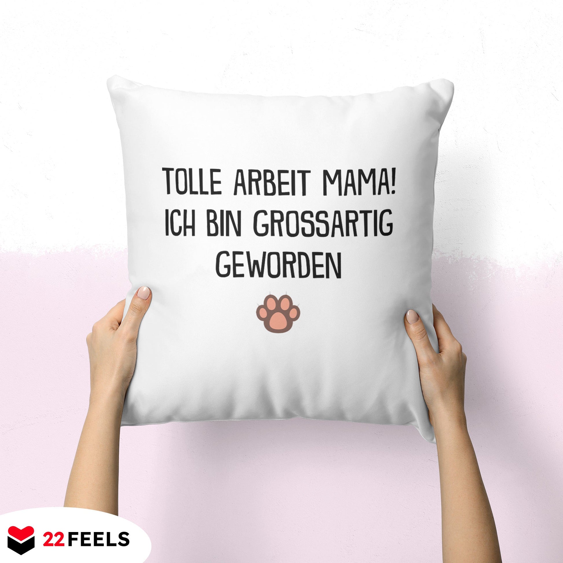22Feels® Katzenmama Geschenk für Cat Moms und Katzen-Frauchen - Kissen mit Spruch (Weiss 40x40cm)-Kissen Weiss 40x40-22Feels