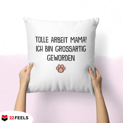 22Feels® Katzenmama Geschenk für Cat Moms und Katzen-Frauchen - Kissen mit Spruch (Weiss 40x40cm)-Kissen Weiss 40x40-22Feels