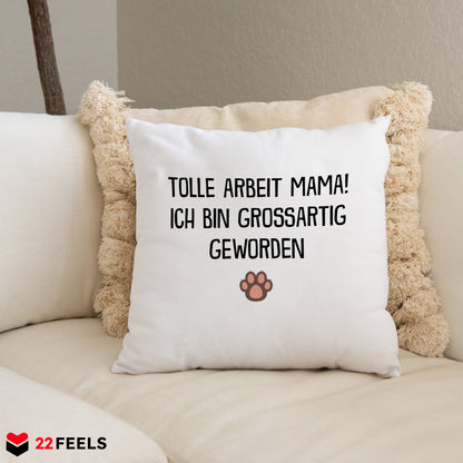 22Feels® Katzenmama Geschenk für Cat Moms und Katzen-Frauchen - Kissen mit Spruch (Weiss 40x40cm)-Kissen Weiss 40x40-22Feels