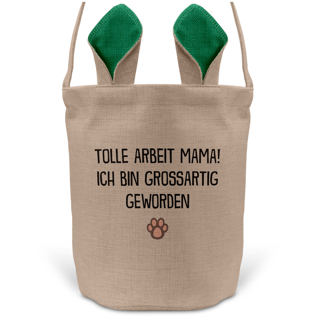 22Feels® Hundemama Frauchen Hunde Osterkorb mit Henkel Ostergeschenk Tragetasche Ostern Deko Osternest Körbchen Hasenohren (Beige/Grün)-Ostern Tragetasche-22Feels