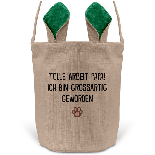 22Feels® Hundepapa Herrchen Hunde Osterkorb mit Henkel Ostergeschenk Tragetasche Ostern Deko Osternest Körbchen Hasenohren (Beige/Grün)-Ostern Tragetasche-22Feels