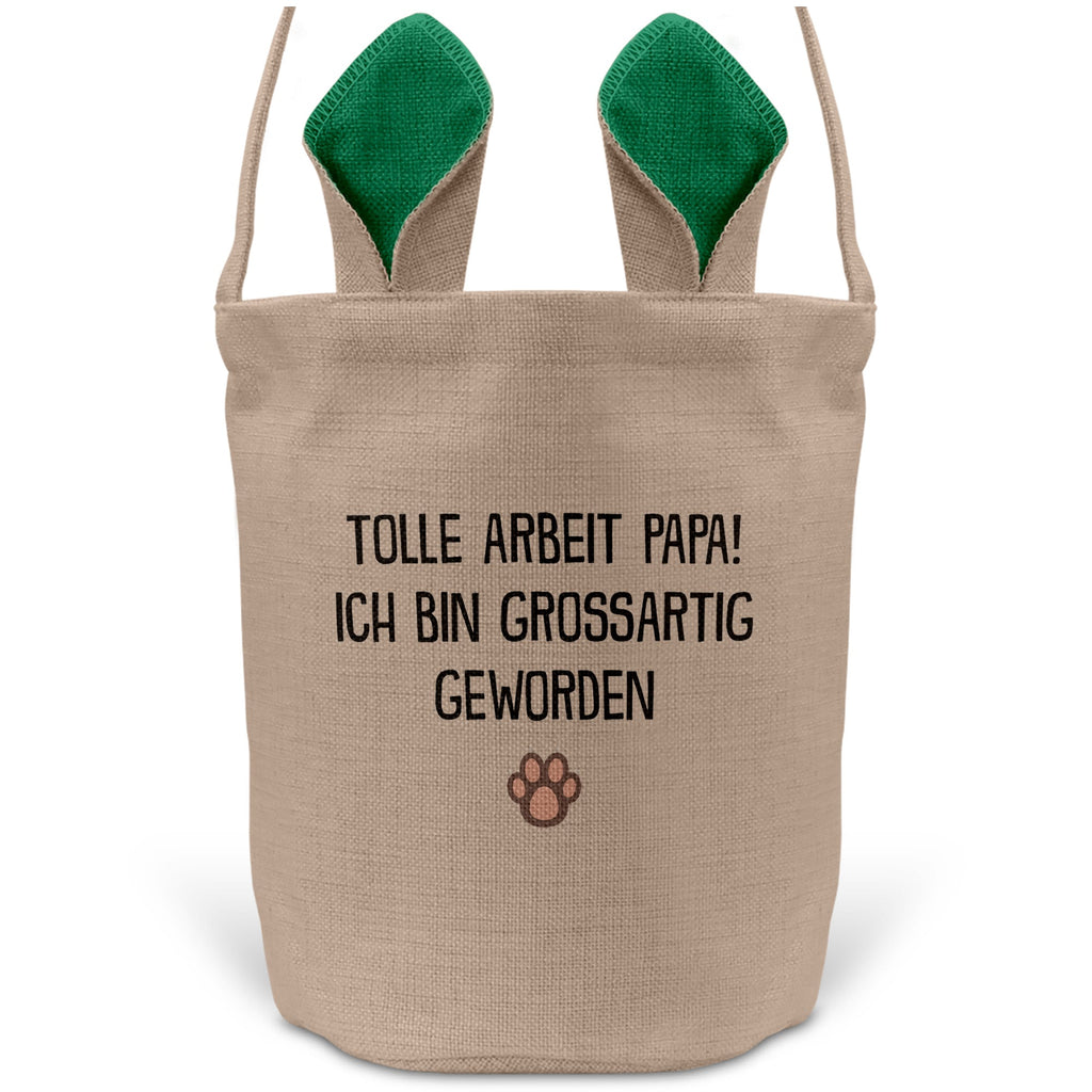 22Feels® Hundepapa Herrchen Hunde Osterkorb mit Henkel Ostergeschenk Tragetasche Ostern Deko Osternest Körbchen Hasenohren (Beige/Grün)-Ostern Tragetasche-22Feels