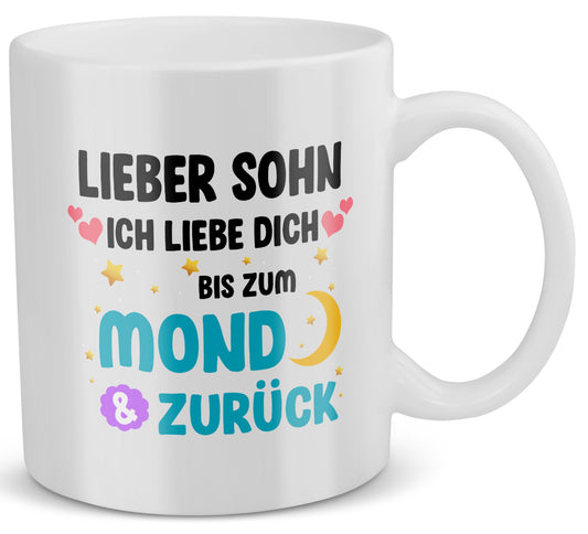 22Feels® Geschenk für Sohn - Tasse mit Spruch: Ich Liebe Dich Bis Zum Mond (Weiss, 320ml)-Weisse Tasse 320ml-22Feels