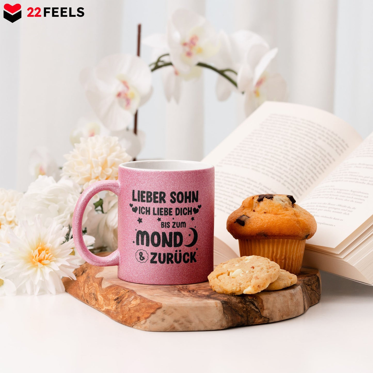 22Feels® Sohn Geschenk - Glitzertasse mit Spruch (Pink, 320ml)-Glitzertasse Pink 320ml-22Feels