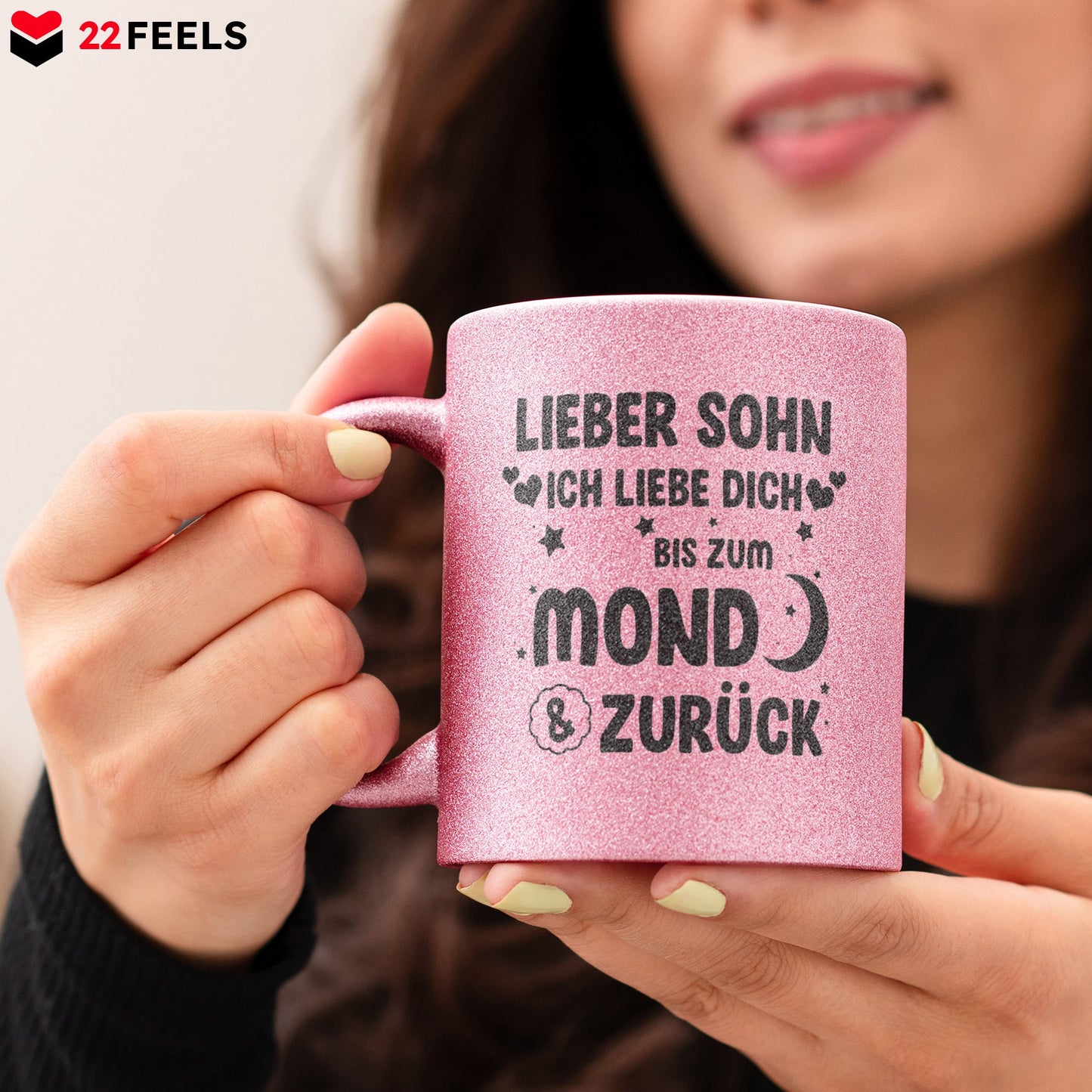 22Feels® Sohn Geschenk - Glitzertasse mit Spruch (Pink, 320ml)-Glitzertasse Pink 320ml-22Feels