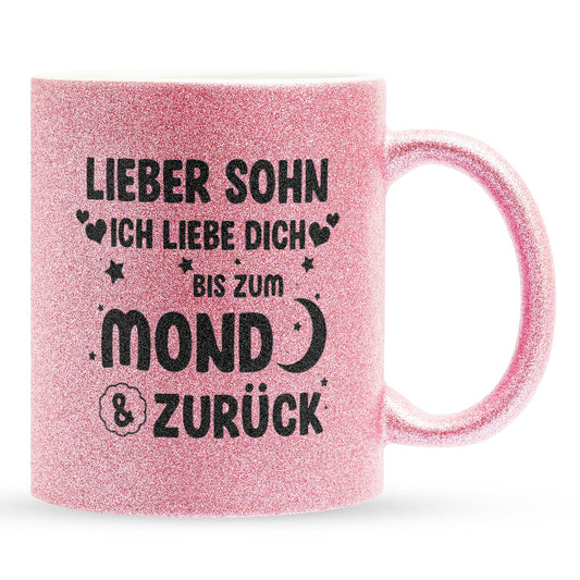 22Feels® Sohn Geschenk - Glitzertasse mit Spruch (Pink, 320ml)-Glitzertasse Pink 320ml-22Feels