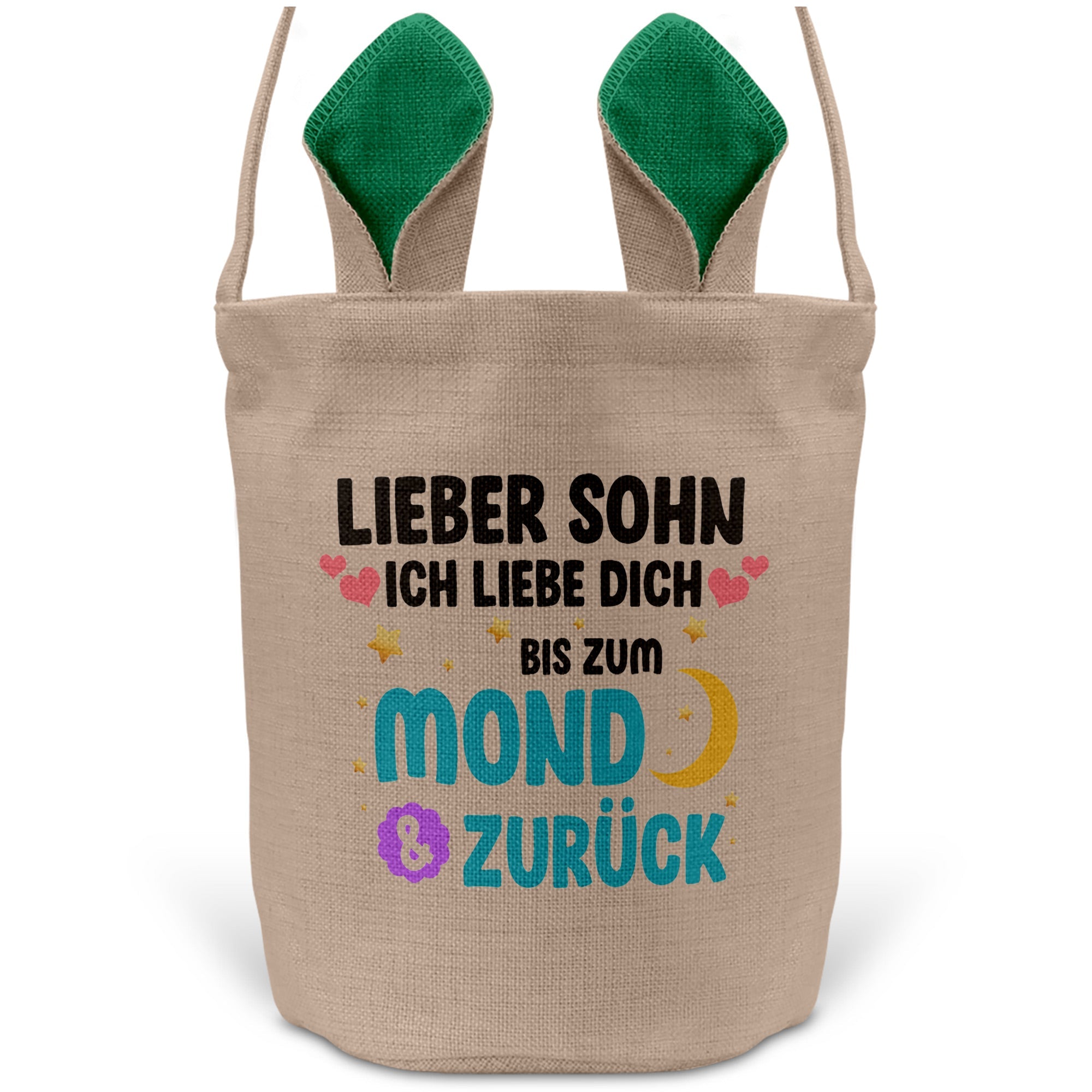 22Feels® Sohn Kinder Osterkorb mit Henkel Ostergeschenk Tragetasche Ostern Deko Osternest Körbchen Hasenohren (Beige/Grün)-Ostern Tragetasche-22Feels