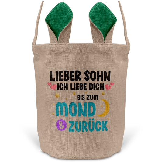 22Feels® Sohn Kinder Osterkorb mit Henkel Ostergeschenk Tragetasche Ostern Deko Osternest Körbchen Hasenohren (Beige/Grün)-Ostern Tragetasche-22Feels