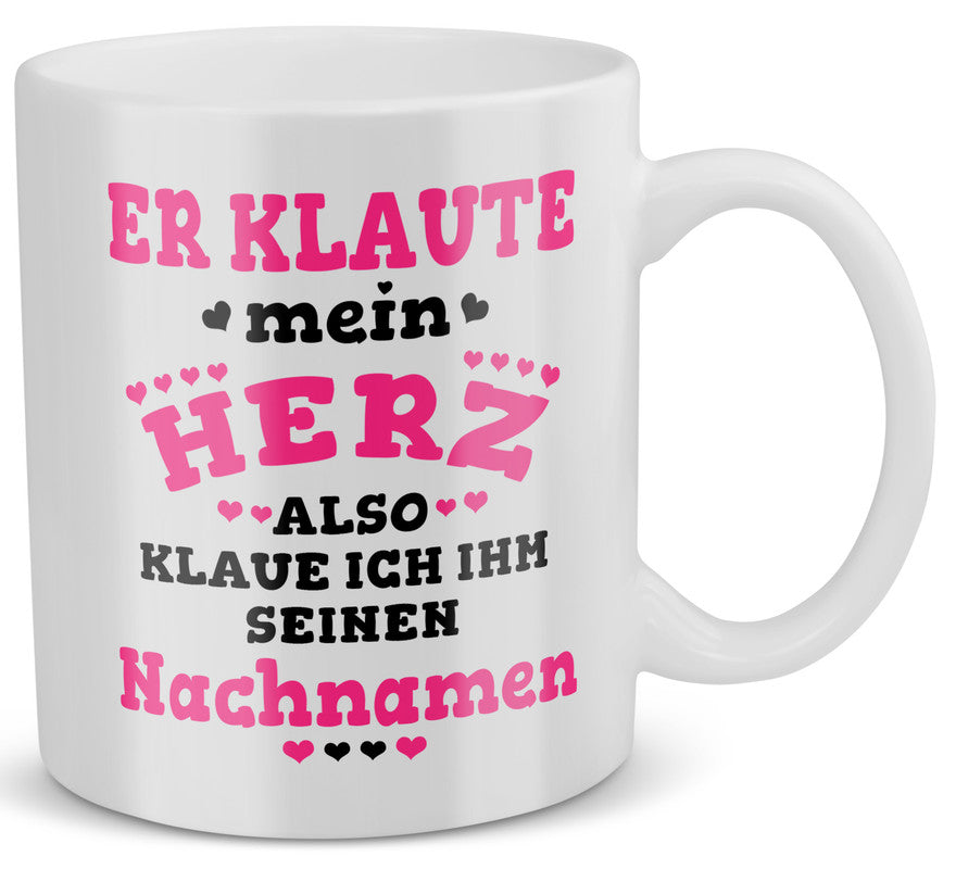 22Feels® Geschenk zur Verlobung für Frauen - Tasse mit Spruch: Er Klaute Mein Herz (Weiss, 320ml)-Weisse Tasse 320ml-22Feels