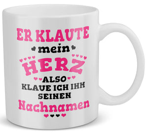 22Feels® Geschenk zur Verlobung für Frauen - Tasse mit Spruch: Er Klaute Mein Herz (Weiss, 320ml)-Weisse Tasse 320ml-22Feels