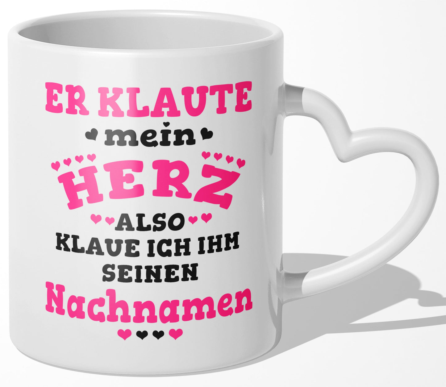 22Feels® Verlobte Geschenk - Tasse mit Spruch: Er klaute mein Herz (Herzhenkel, Weiss, 320ml)-Tasse Weiss Herzhenkel 320ml-22Feels