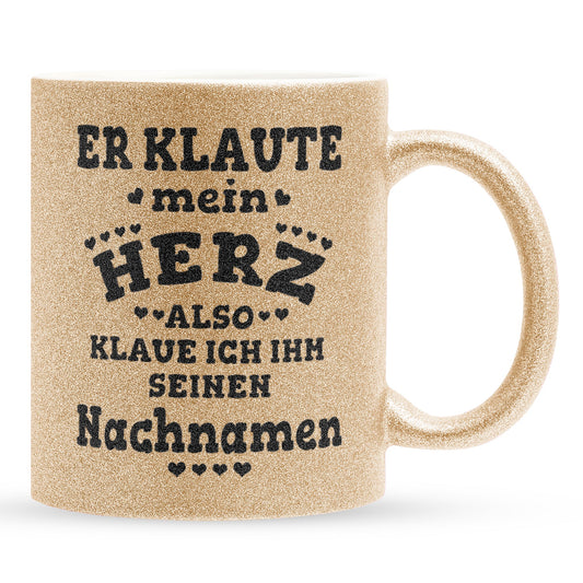 22Feels® Verlobte Geschenk - Glitzertasse mit Spruch (Gold, 320ml)-Glitzertasse Gold 320ml-22Feels