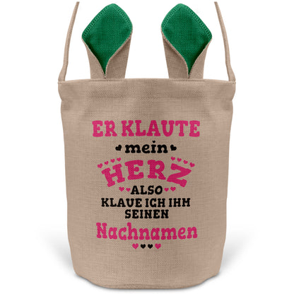 22Feels® Verlobte Frauen Osterkorb mit Henkel Ostergeschenk Tragetasche Ostern Deko Osternest Körbchen Hasenohren (Beige/Grün)-Ostern Tragetasche-22Feels