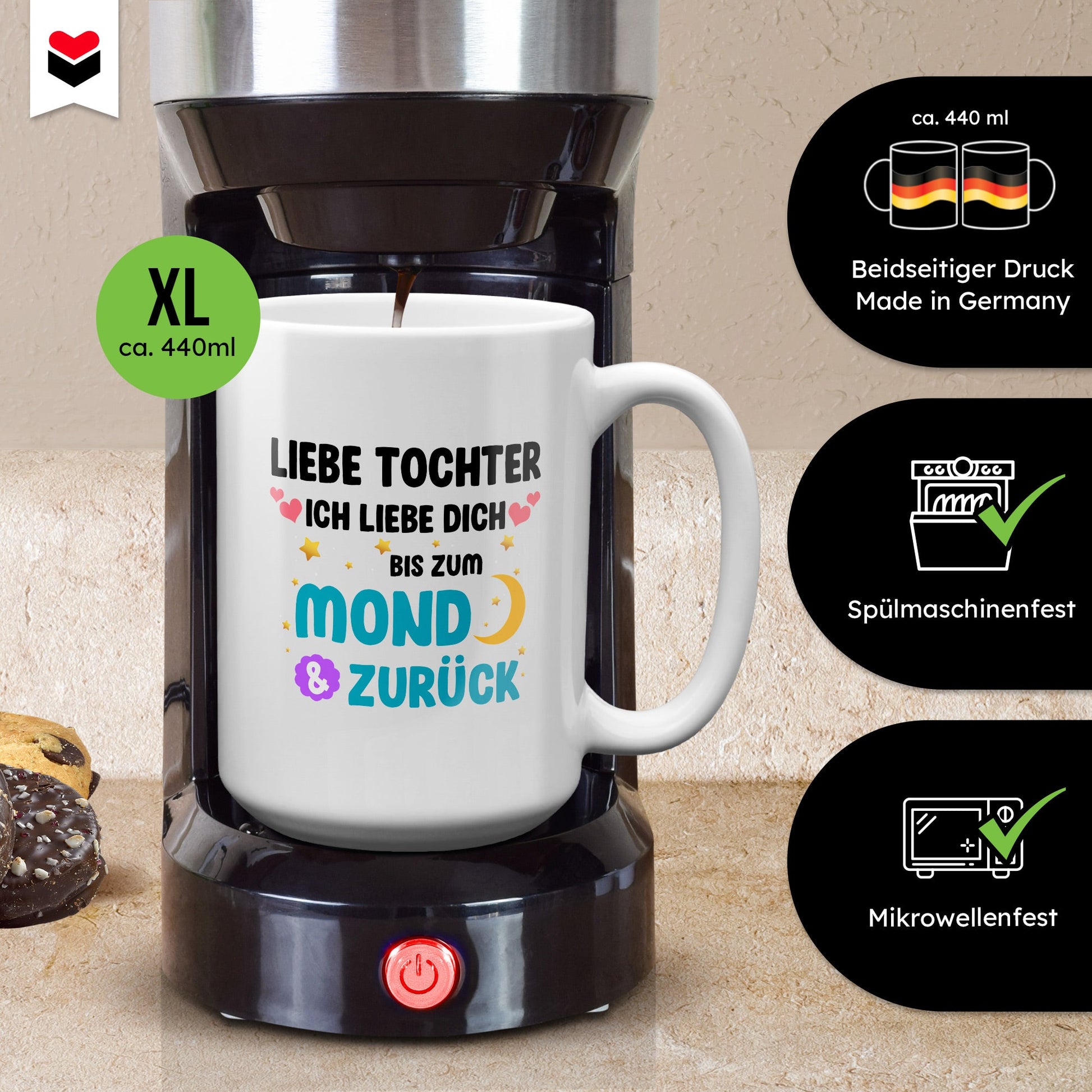 22Feels® Tochter Geschenk - XL Tasse mit Spruch (Weiss, 440ml)-Weisse XL Tasse 440ml-22Feels