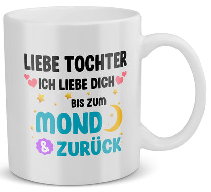 22Feels® Geschenk für Tochter - Tasse mit Spruch: Ich Liebe Dich Bis Zum Mond (Weiss, 320ml)-Weisse Tasse 320ml-22Feels