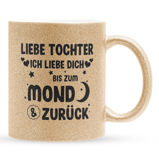 22Feels® Tochter Geschenk - Glitzertasse mit Spruch (Gold, 320ml)-Glitzertasse Gold 320ml-22Feels