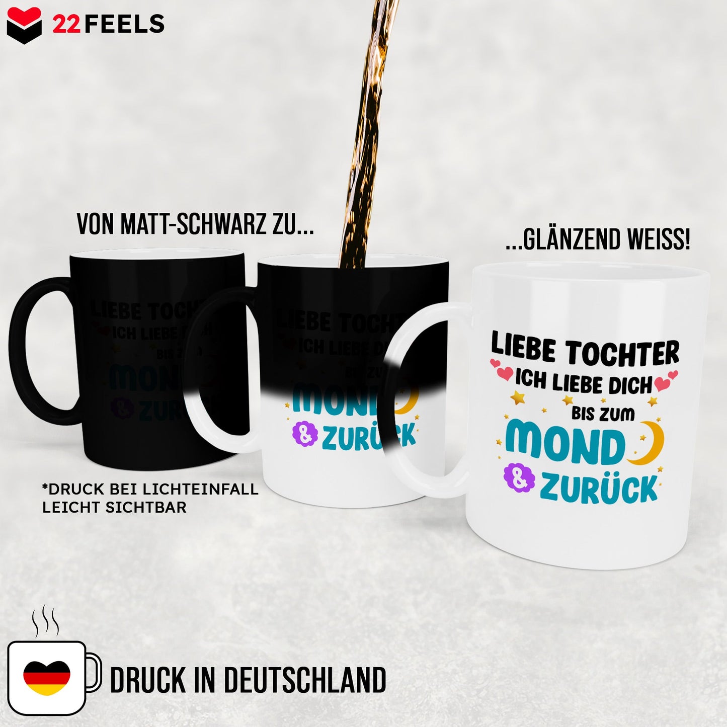 22Feels® Tochter Geschenk - Zaubertasse mit Spruch (Matt-Schwarz und Weiss, 320ml)-Farbwechsel Tasse Matt 320ml-22Feels