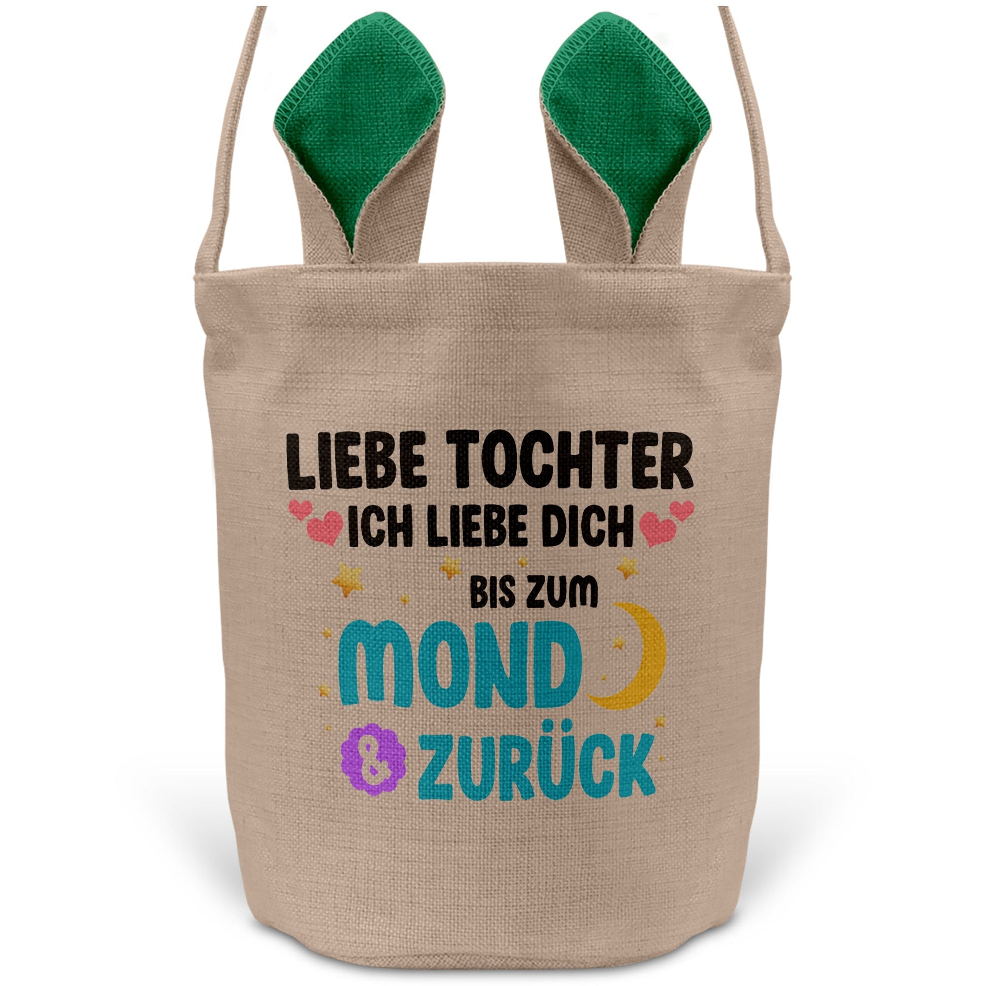 22Feels® Tochter Kinder Osterkorb mit Henkel Ostergeschenk Tragetasche Ostern Deko Osternest Körbchen Hasenohren (Beige/Grün)-Ostern Tragetasche-22Feels