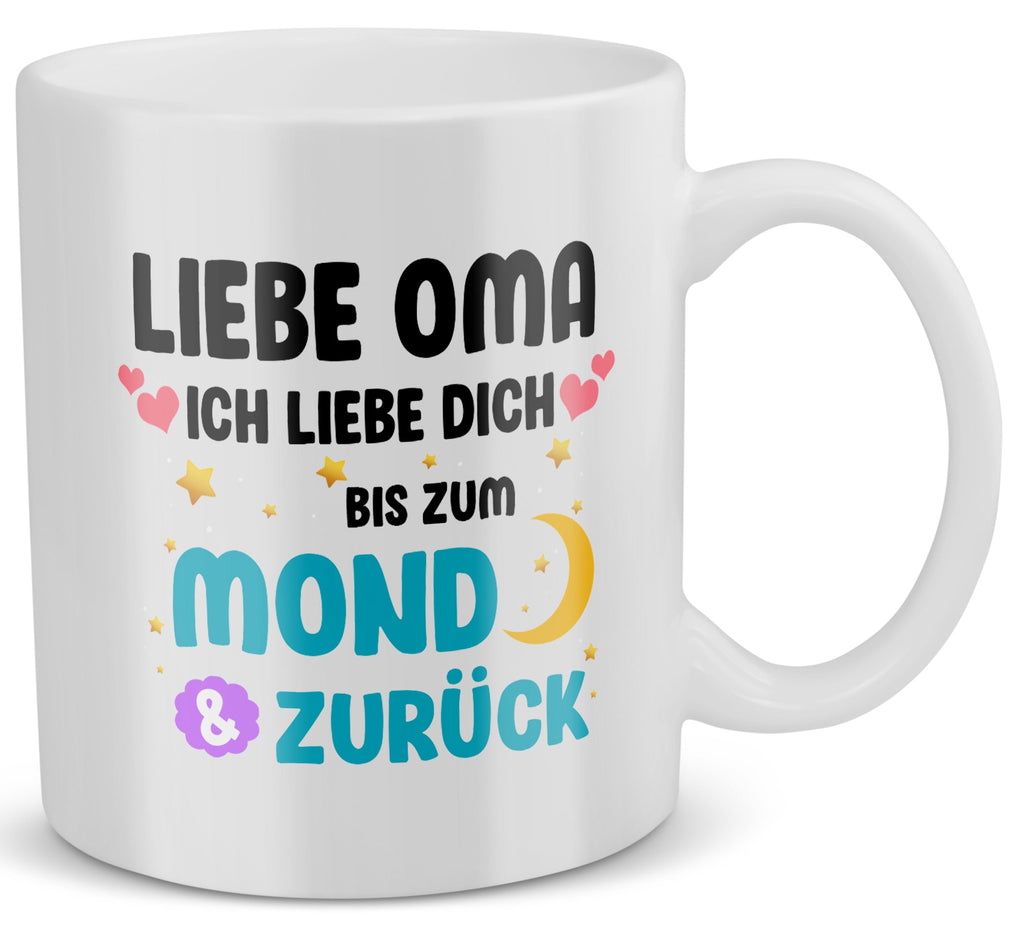 22Feels® Geschenk für Omas - Tasse mit Spruch: Ich Liebe Dich Bis Zum Mond (Weiss, 320ml)-Weisse Tasse 320ml-22Feels