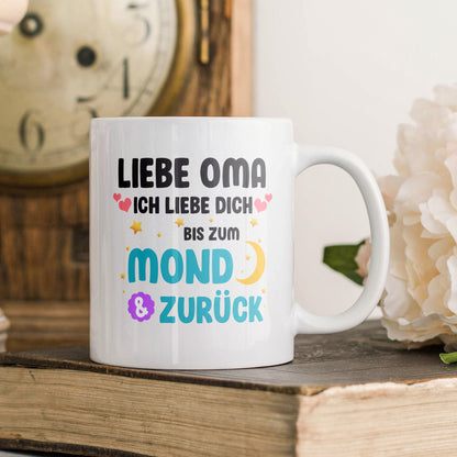 22Feels® Geschenk für Omas - Tasse mit Spruch: Ich Liebe Dich Bis Zum Mond (Weiss, 320ml)-Weisse Tasse 320ml-22Feels