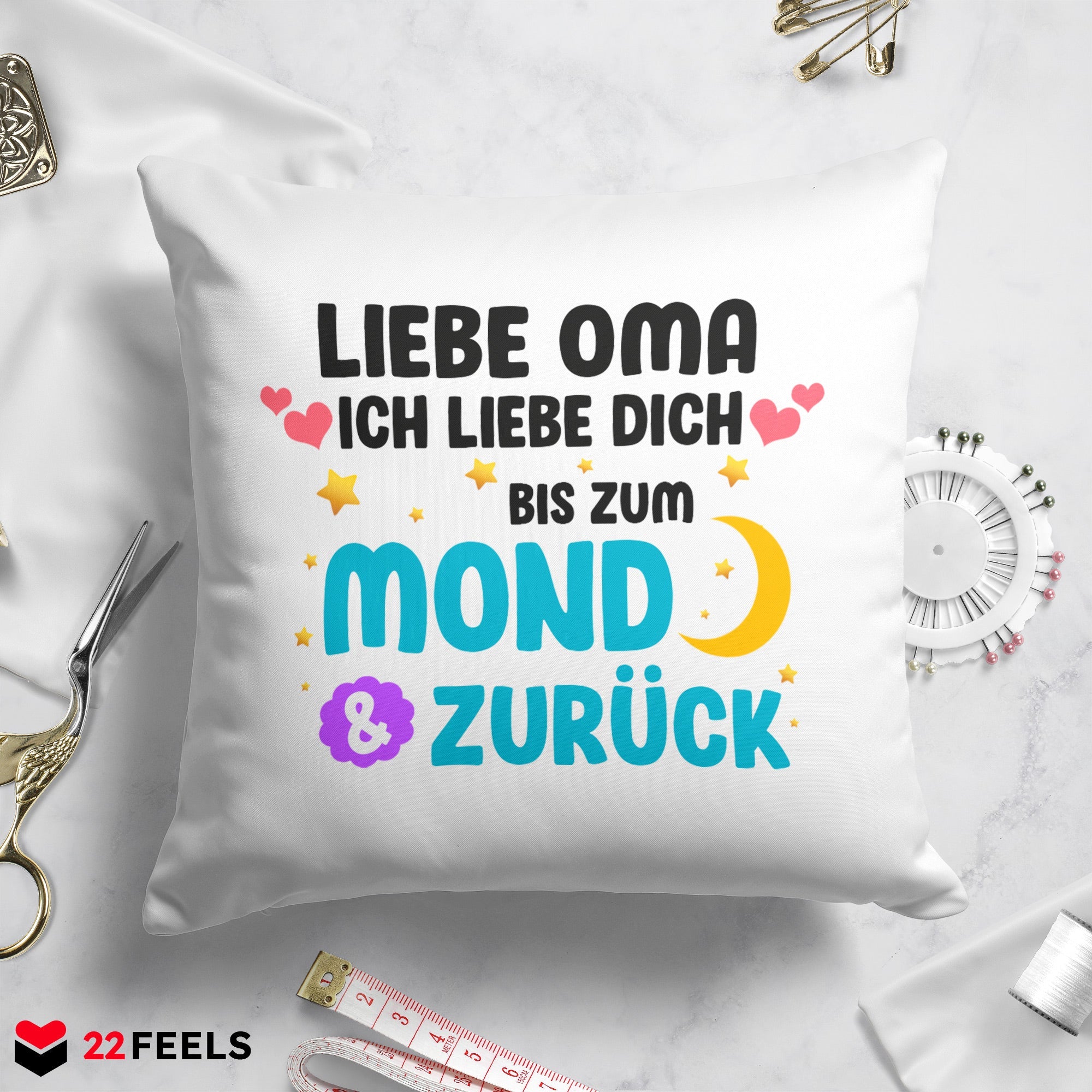 22Feels® Oma Geschenk - Kissen mit Spruch (Weiss 40x40cm)-Kissen Weiss 40x40-22Feels