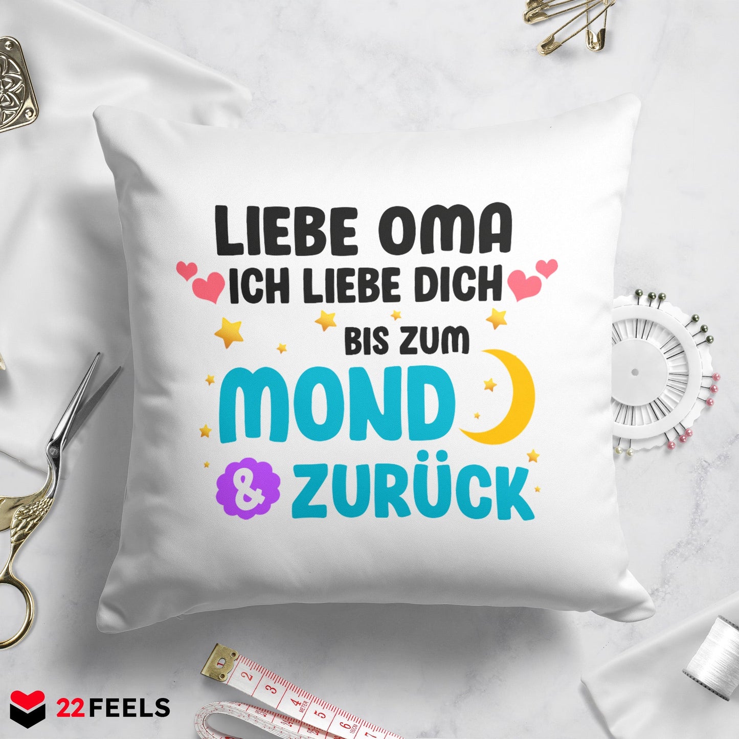 22Feels® Oma Geschenk - Kissen mit Spruch (Weiss 40x40cm)-Kissen Weiss 40x40-22Feels