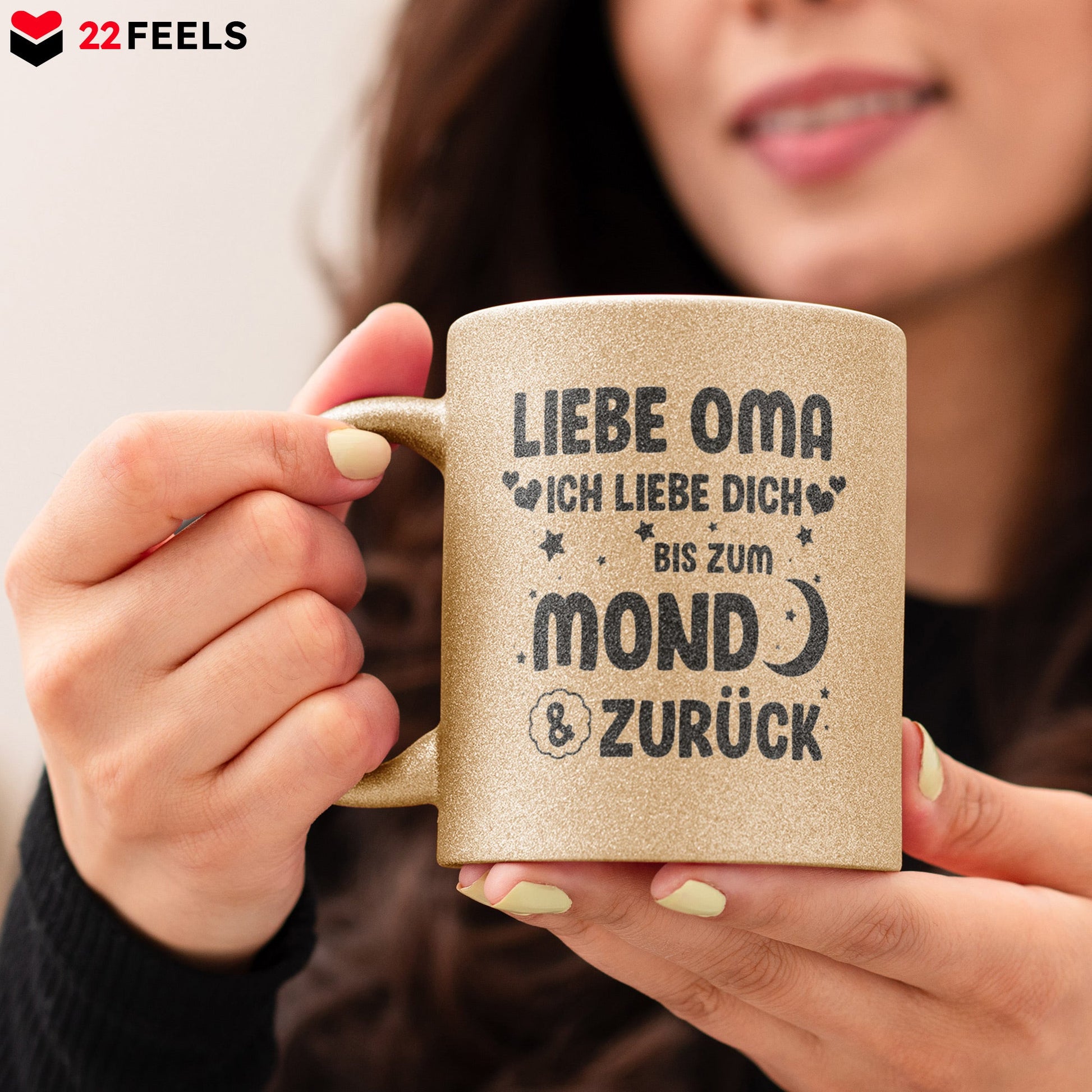 22Feels® Oma Geschenk - Glitzertasse mit Spruch (Gold, 320ml)-Glitzertasse Gold 320ml-22Feels